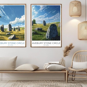 Avebury Stone Circle England Poster Travel Paper Print Wiltshire Avebury Canvas Vintage Travel Art Poster Wall England Illustration Gift