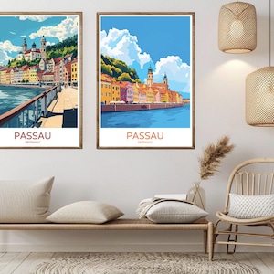 Passau Germany Poster Travel Paper Print Passau Dreiflüssestadt City of Three Rivers Canvas Vintage Travel Poster Wall Art Illustration Gift