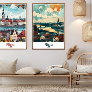 Riga Lettland Poster Reise Print Lettland Riga Leinwand Vintage Reise Poster Wand Dekor Lettland Illustration Geschenk