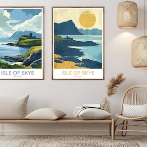 Isle of Skye Scotland Poster Travel Paper Print Inner Hebrides Isle of Skye Canvas Vintage Travel Poster Wall Scotland Illustration Gift