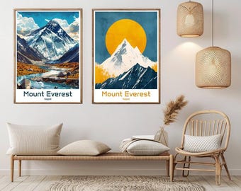 Mount Everest Travel Poster: Vintage Himalayas Art Print