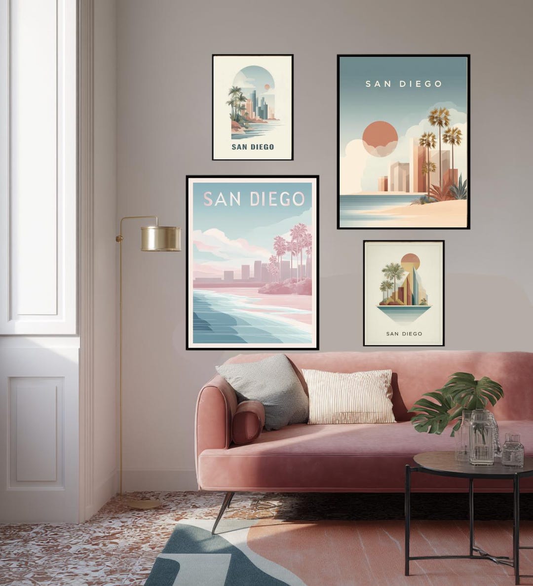 San Diego Travel Poster: Minimalist Palm Tree Art Print - Etsy