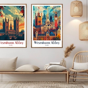 Póster de la Abadía de Westminster de Londres, impresión de viaje en lienzo, Londres, Gran Bretaña, póster de pared de viaje vintage, decoración, ilustración de aventura, regalo