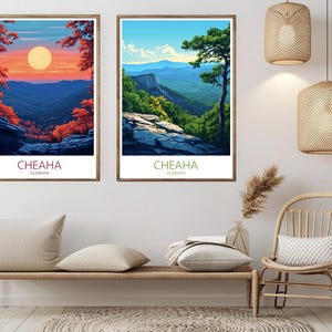 Póster de Cheaha State Park, Alabama, impresión digital, montañas Apalaches, Estados Unidos, lienzo, arte de pared de viaje vintage, ilustración, regalo, decoración