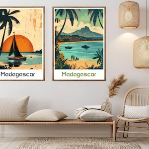 Poster di viaggio del Madagascar: illustrazione vintage dell&#39;Africa, decorazione murale