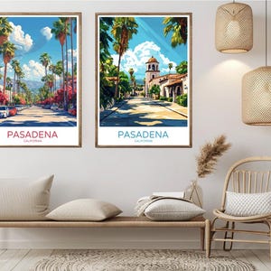 Pasadena California Poster Digital Print Pasadena Los Angeles United States Canvas Vintage Travel Poster Wall Decoration Illustration Gift