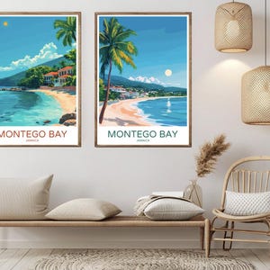 Montego Bay Jamaika Poster Druck Karibik Montego Bay Leinwand Vintage Reise Kunst Poster Wand Dekoration Illustration Geschenk Raum Dekor