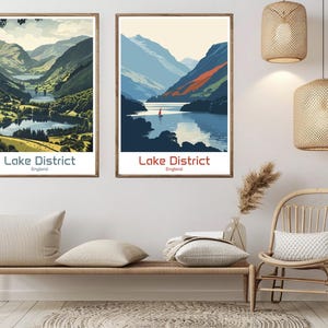 Lake District England Poster Travel Paper Print Lake District Cumbria Canvas Vintage Travel Art Poster Wall England Illustration Gift