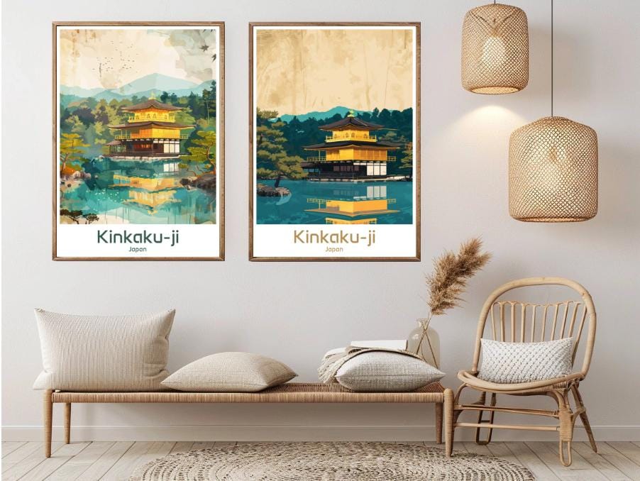 Kinkaku-ji Temple Kyoto Vintage Travel Poster: Japanese Art Print