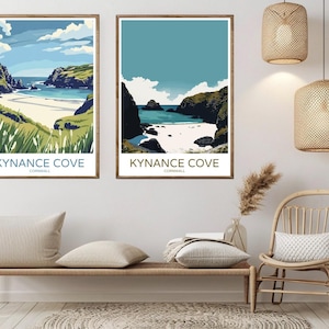 Póster de viaje vintage de Kynance Cove, Cornualles: Arte mural de Inglaterra