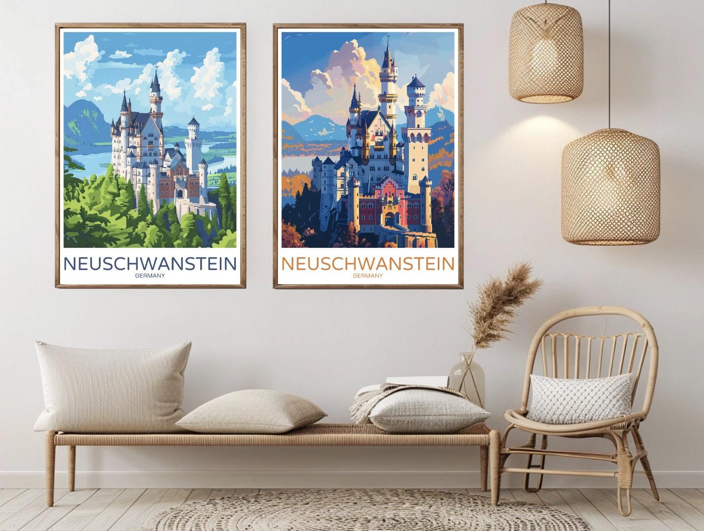Neuschwanstein Castle Print: Vintage Germany Travel Poster