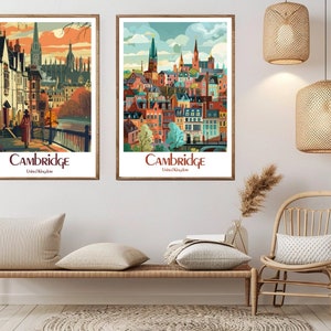 Cambridge reino unido cartaz de viagem impressão em tela cambridge cidade inglaterra vintage viagem cartaz de parede decoração casa aventura ilustração presente