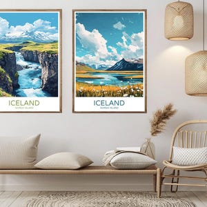 Poster di viaggio dell'Islanda, stampa su carta, isola nordica, paese, oceani artici, tela, poster d'arte vintage da viaggio, illustrazione da parete, regalo dell'Islanda