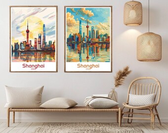 Shanghai Skyline Poster: China Travel Art Print
