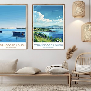 Strangford Lough Irlanda del Nord Poster Carta da viaggio Stampa Strangford Lough Tela Vintage Poster da viaggio Arte Parete Irlanda Illustrazione Regalo
