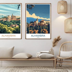 Alhambra Spagna Poster Carta da viaggio Stampa Andalusia Granada Alhambra Castello Tela Vintage Viaggio Arte Poster Parete Spagna Illustrazione Regalo