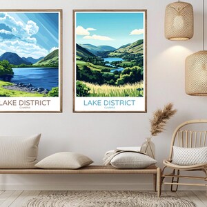 Cumbria Lake District England Poster Travel Paper Print Lakeland Lakes Canvas Vintage Travel Art Poster Wall England Illustration Gift