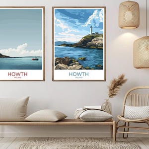 Póster de viaje de Howth, Dublín, Irlanda, impresión en papel, póster de arte de viaje vintage de Howth, Dublín, costa atlántica, lienzo, ilustración de Irlanda, regalo