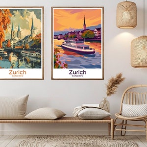 Zürich Switzerland Vintage Travel Poster: Swiss Illustration Art