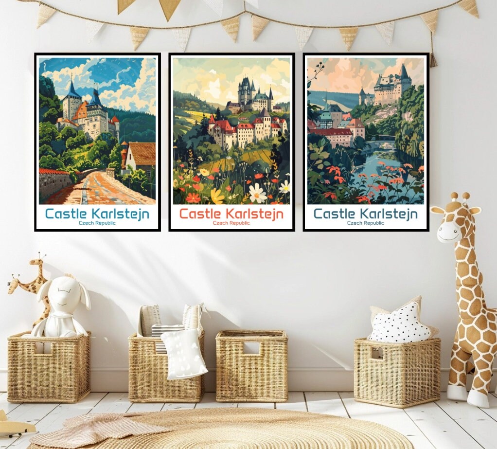 Poster Vintage HQ Du Château De Karlštejn (Tchécoslovaquie) - 50x70 Cm - PostersAndCo - Neuf