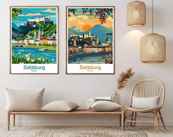 Salzburg Austria Travel Poster: Vintage City Art Print