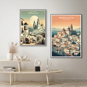 Cidades Brancas da Andaluzia, Espanha, pôster, cidades brancas, impressão em tela, ilustração, pôster de viagem vintage, decoração de parede, designer, impressão da Andaluzia