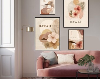 Boho Hawaii Travel Poster: Volcanoes, Beaches, Tropical Wall Art