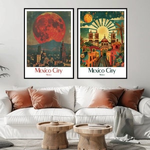 Affiche de voyage de la ville de Mexico, impression de voyage, toile de la ville de Mexico, affiche de voyage vintage, décoration murale, illustration du Mexique, cadeau
