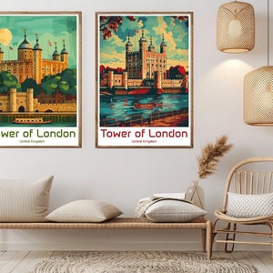 Póster de la Torre de Londres, impresión de viaje, lienzo, castillo, Inglaterra, Gran Bretaña, póster de pared de viaje vintage, decoración del hogar, ilustración de aventura, regalo