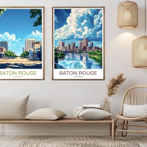 Baton Rouge Louisiana Skyline Poster: Vintage Travel Art Print