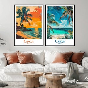 Cancun Mexico Travel Poster: Vintage Beach Print, Coastal Wall Decor