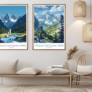 Triglav National Park Slovenia Poster Travel Paper Print Triglav Park Canvas Vintage Travel Art Poster Wall Slovenia Illustration Gift