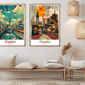 Osaka Japan Poster Travel Print Japan Osaka Canvas Vintage Travel Poster Wall Decor Japan Illustration Gift