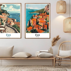 Eze Frankreich Poster Reise Papierdruck Provence Eze Côte d'Azur Alpes Leinwand Vintage Reise Kunst Poster Wand Frankreich Illustration Geschenk