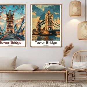 Póster de viaje del Puente de la Torre de Londres, lienzo impreso, Inglaterra, Gran Bretaña, póster de pared de viaje vintage, decoración del hogar, ilustración de aventura, regalo