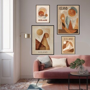 Iceland Boho Poster Abstract Volcano Aurora Earthy Warm Tones Hand Drawn Line Art Spiritual Nordic Wall Decor Print