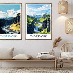 Poster di viaggio di Thórsmörk, Islanda, carta da stampa, dio nordico Thor, tela, poster d'arte vintage da viaggio, illustrazione da parete, regalo per l'Islanda