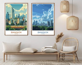 Póster de viaje de Bangkok: Impresión artística vintage de la ciudad de Tailandia
