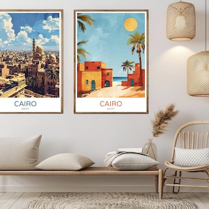 Cairo Egypt Poster Travel Paper Print Cairo Tower Skyline Sunset Canvas Vintage Travel Art Poster Wall Egypt Illustration Gift