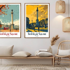 Trafalgar square londres poster de viagem impressão em tela cidade de westminster poster de parede de viagem vintage decoração de casa aventura ilustração presente