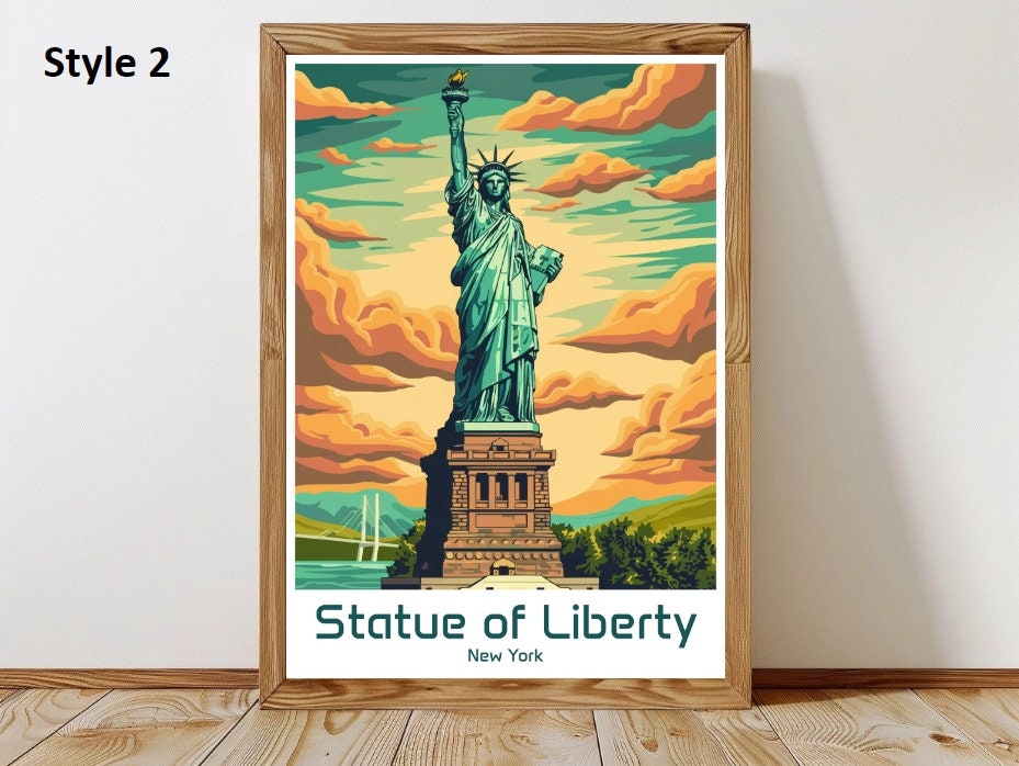 Poster vintage da viaggio con statua della libertà di New York