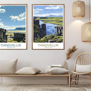 Poster del parco nazionale di Thingvellir, Islanda, carta da viaggio, stampa, poster del parco di Thingvellir, tela, vintage, arte da viaggio, parete, illustrazione, Islanda, regalo