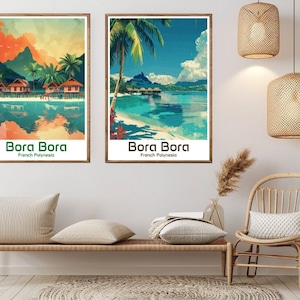 Bora Bora Francia Cartel de viaje Bora Bora Beach Lienzo Impresión Vintage Cartel de viaje Decoración de pared Diseñador Polinesia Francesa Ilustración Impresión