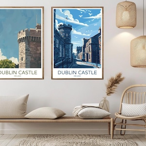 Póster de viaje de Irlanda con el castillo de Dublín, impresión en papel, lienzo de la costa atlántica del castillo de Dublín, póster de arte de viaje vintage, ilustración de Irlanda, regalo