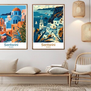 Santorini Greece Travel Poster: Vintage Style Wall Art
