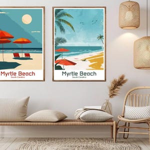 Myrtle Beach South Carolina Poster Travel Paper Print Myrtle Beach Horry County Canvas Vintage Travel Art Poster Wall USA Illustration Gift