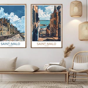 Saint-Malo France Vintage Travel Poster: Castle Illustration Art