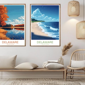 Delaware Poster Travel Paper Print Dover Wilmington United States Canvas Vintage Travel Decor Art Poster Wall USA Illustration Gift