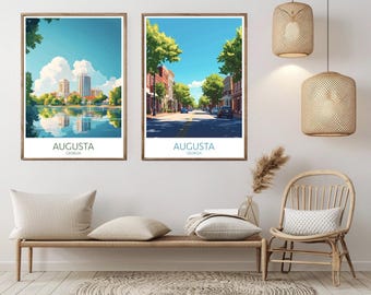 Augusta Georgia Travel Poster: Savannah River Vintage Print