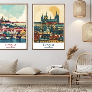 Prague Cityscape Poster Travel Paper Print Prague Charles Bridge Canvas Vintage Travel Art Poster Wall Czech Republic Illustration Gift